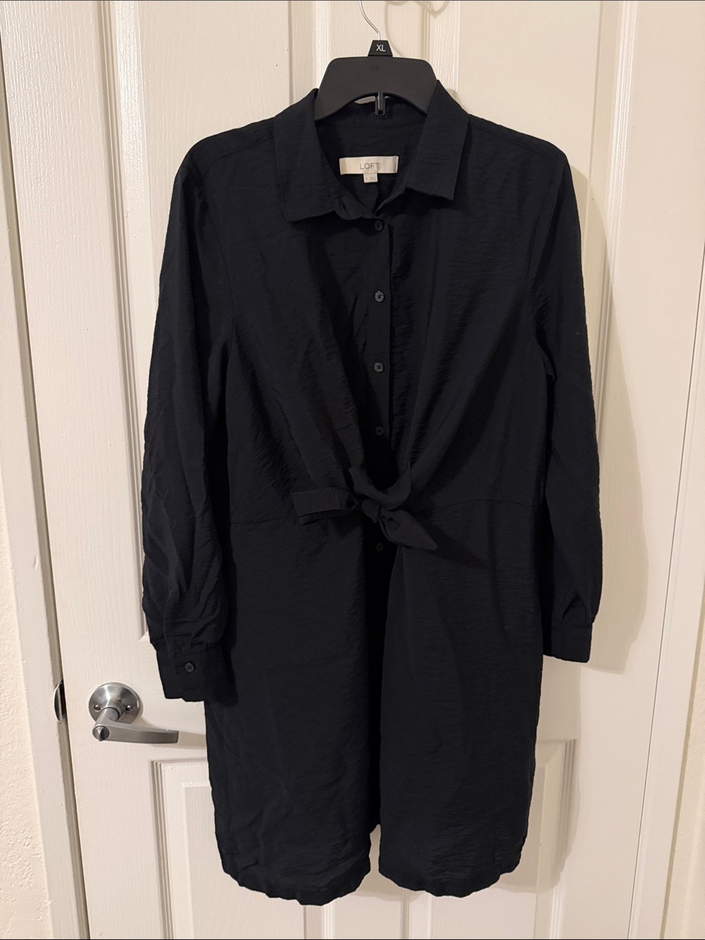 LOFT Black Long-Sleeve Tie-Front Shirt Dress